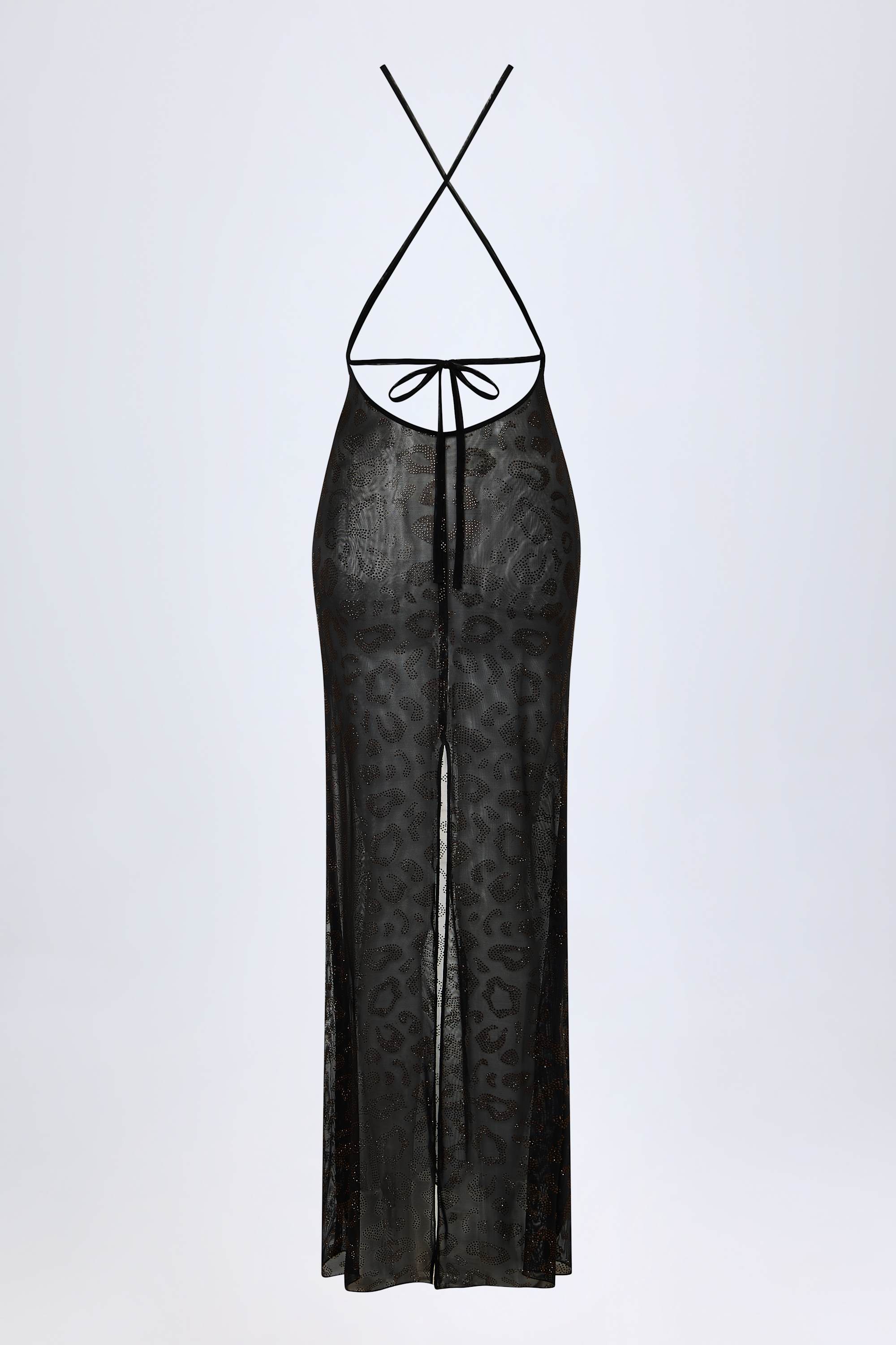 Embellished Backless Maxi Dress in Black